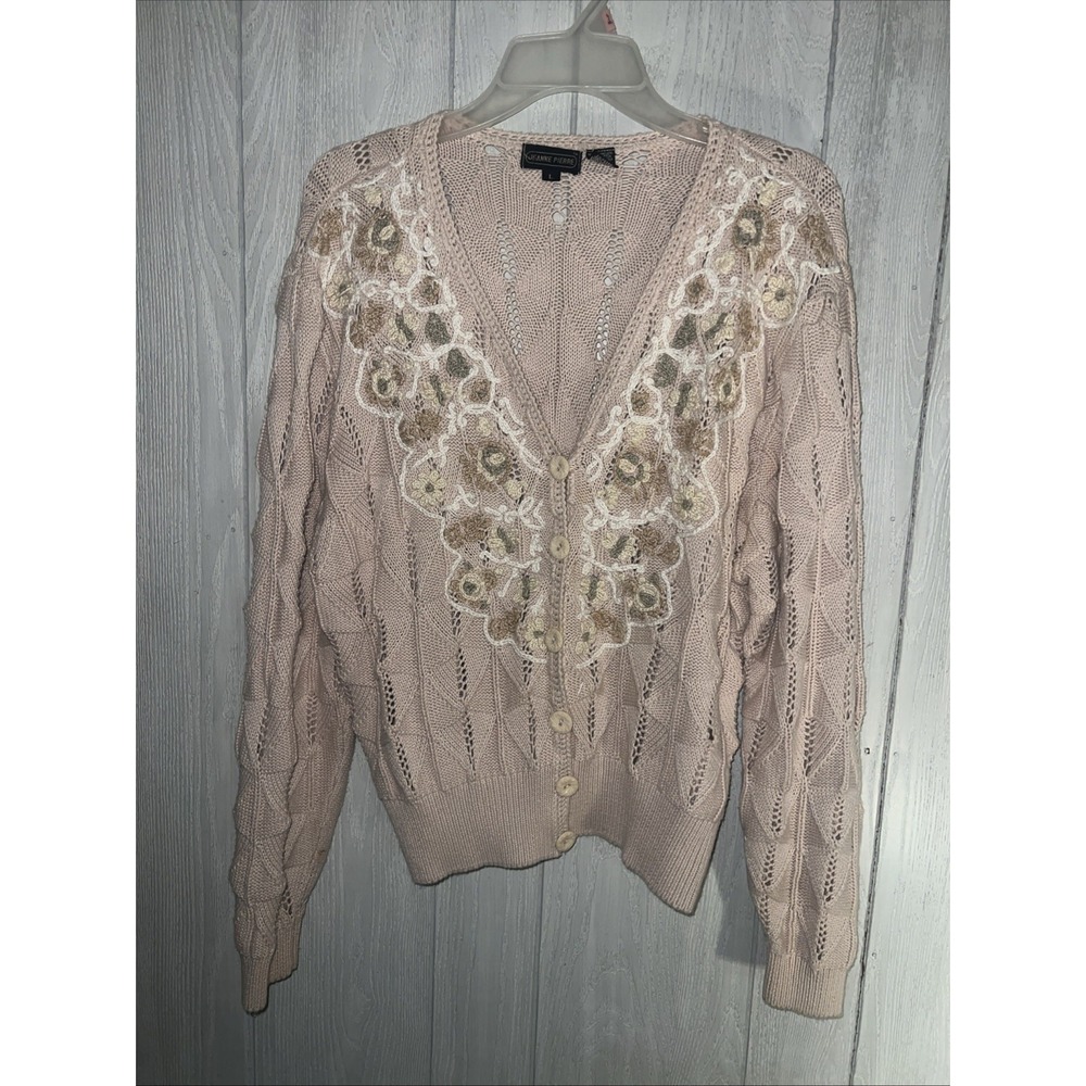 Jeanne Pierre Sweater Women's L Pink Floral - Picture 2 of 6